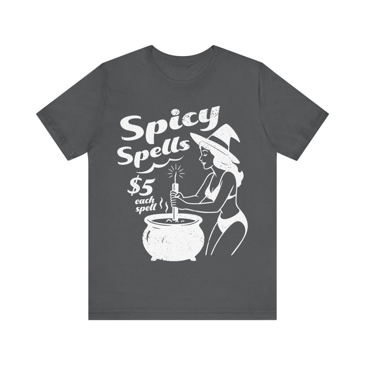 Spicy Spells Bikini Witch Tee, Funny Dark Humor or Halloween Shirt for Haunted Humor Gifting & Comic Fans