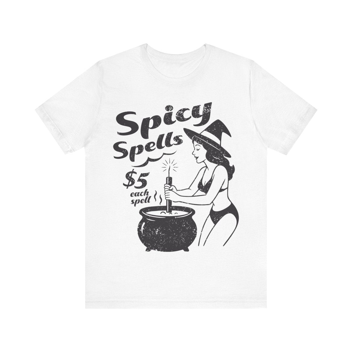 Spicy Spells Bikini Witch Tee, Funny Dark Humor or Halloween Shirt for Haunted Humor Gifting & Comic Fans