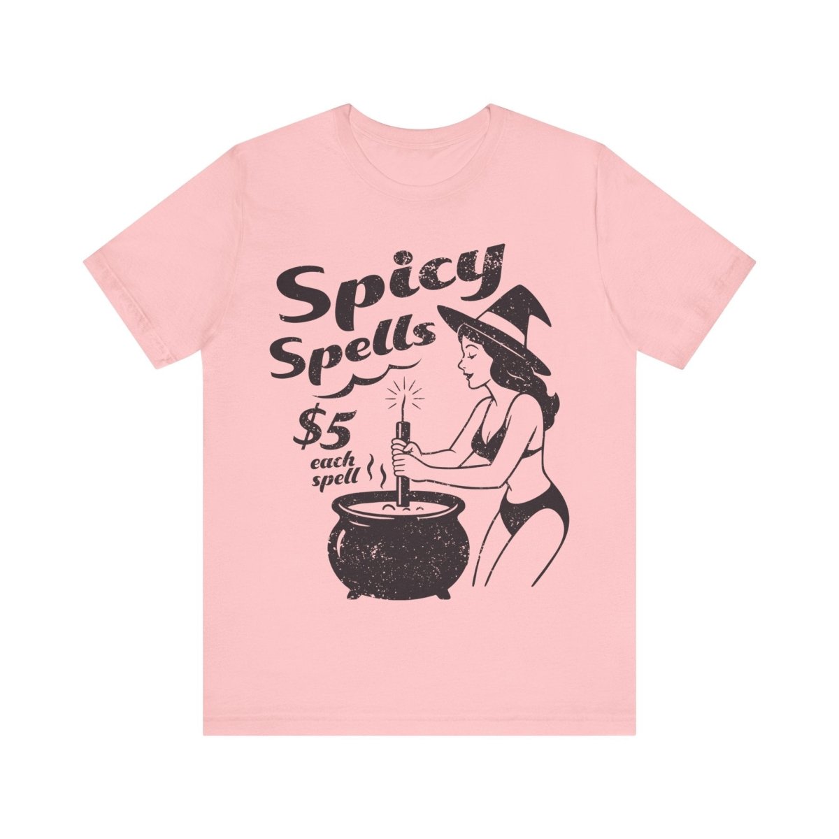 Spicy Spells Bikini Witch Tee, Funny Dark Humor or Halloween Shirt for Haunted Humor Gifting & Comic Fans