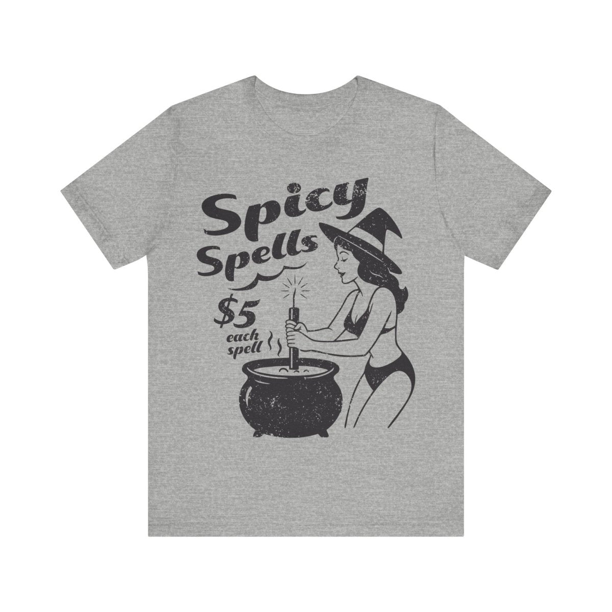 Spicy Spells Bikini Witch Tee, Funny Dark Humor or Halloween Shirt for Haunted Humor Gifting & Comic Fans