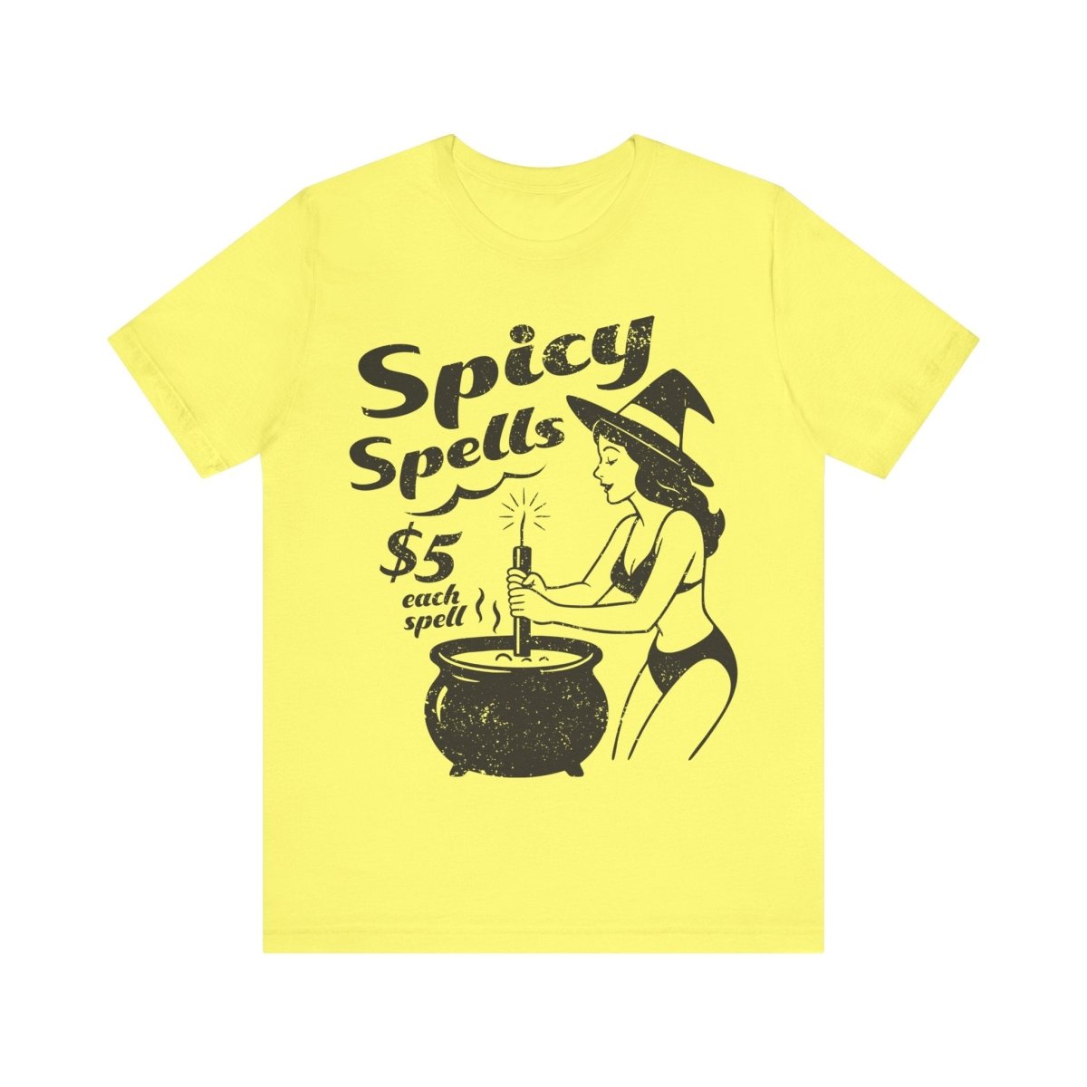 Spicy Spells Bikini Witch Tee, Funny Dark Humor or Halloween Shirt for Haunted Humor Gifting & Comic Fans