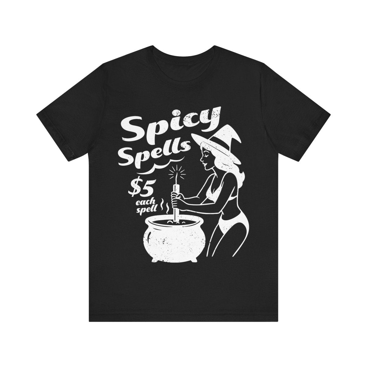 Spicy Spells Bikini Witch Tee, Funny Dark Humor or Halloween Shirt for Haunted Humor Gifting & Comic Fans