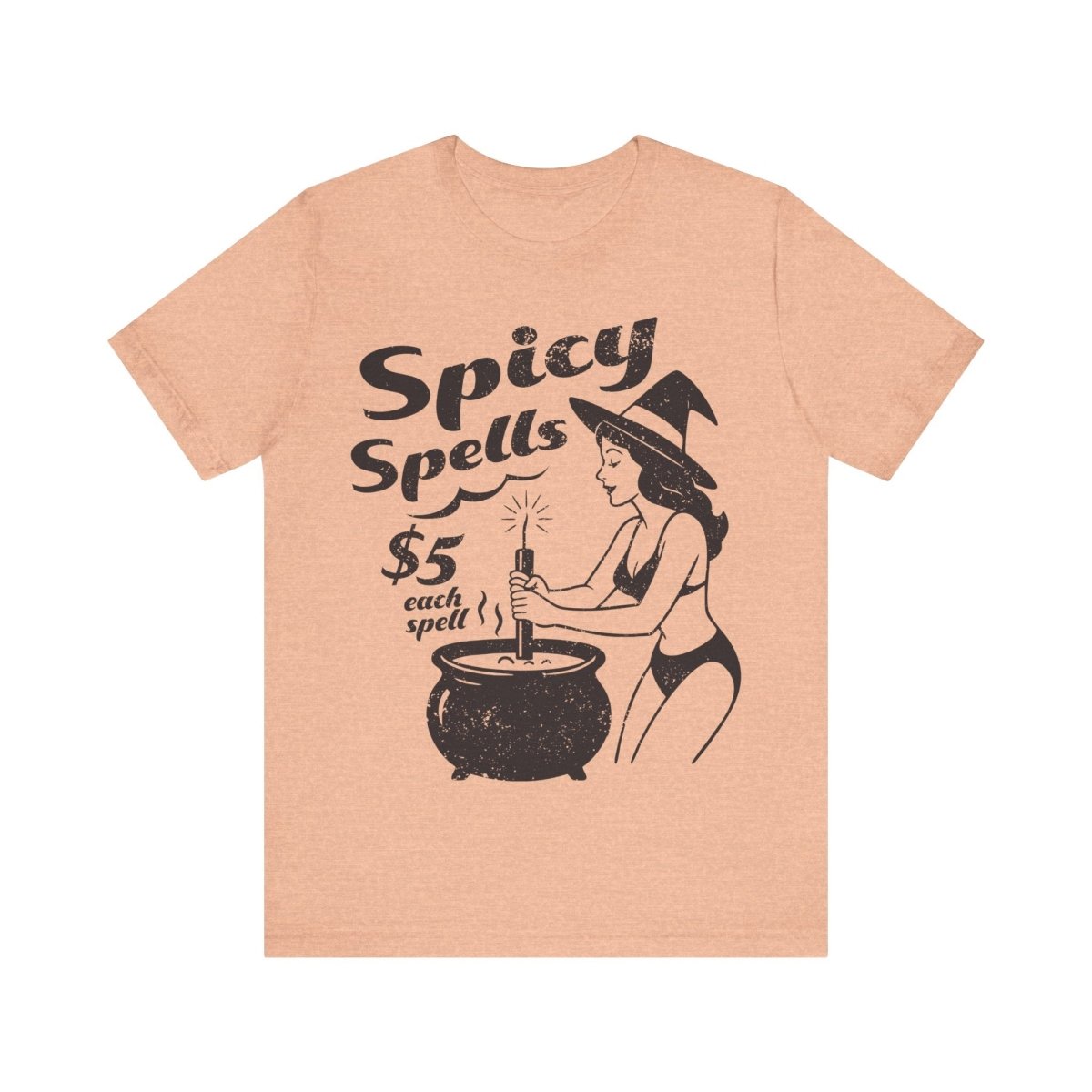 Spicy Spells Bikini Witch Tee, Funny Dark Humor or Halloween Shirt for Haunted Humor Gifting & Comic Fans