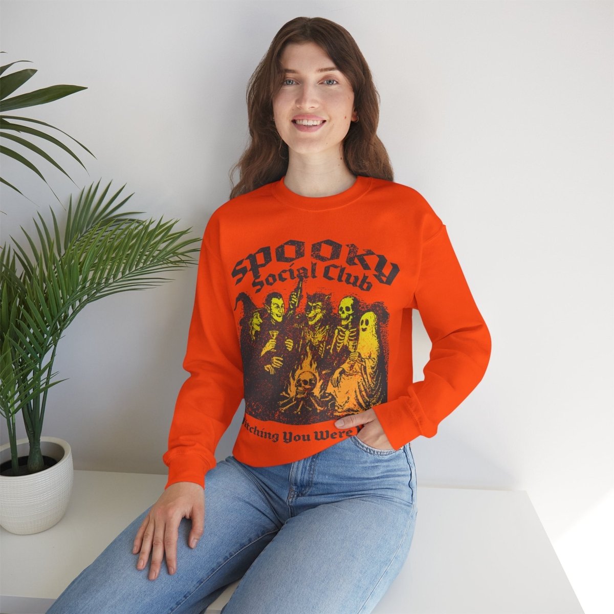Spooky Social Club Party Fleece Sweatshirt, Halloween or Summerween Monster Gathering