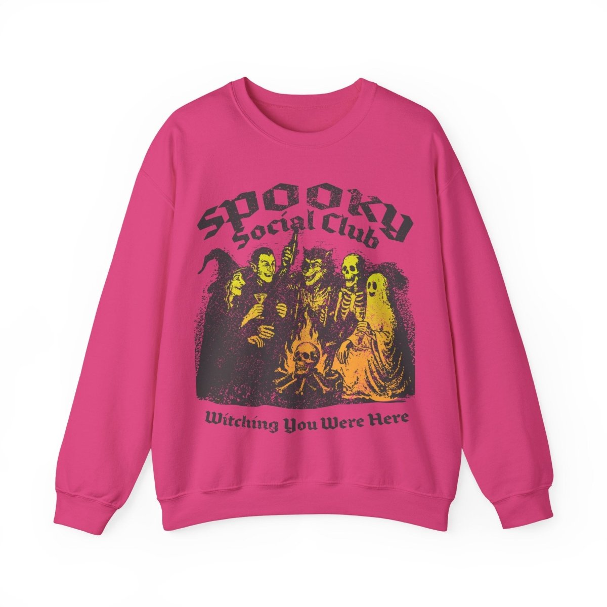 Spooky Social Club Party Fleece Sweatshirt, Halloween or Summerween Monster Gathering