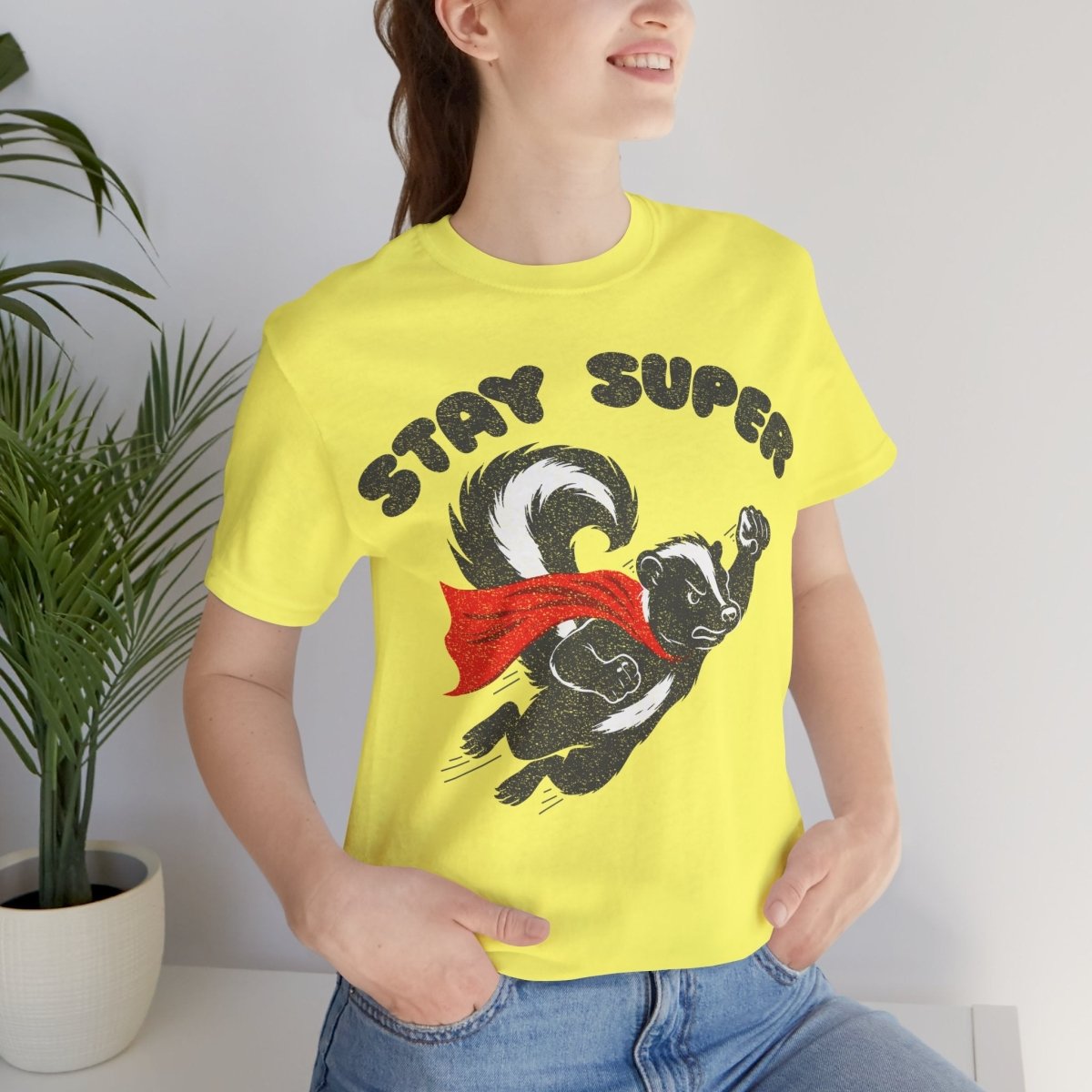 Stay Super Skunk Tee Funny Antihero Parody T-Shirt for Dad Jokes, Bosses, and Sarcastic Souls, Funny Dark Humor Parody Gift