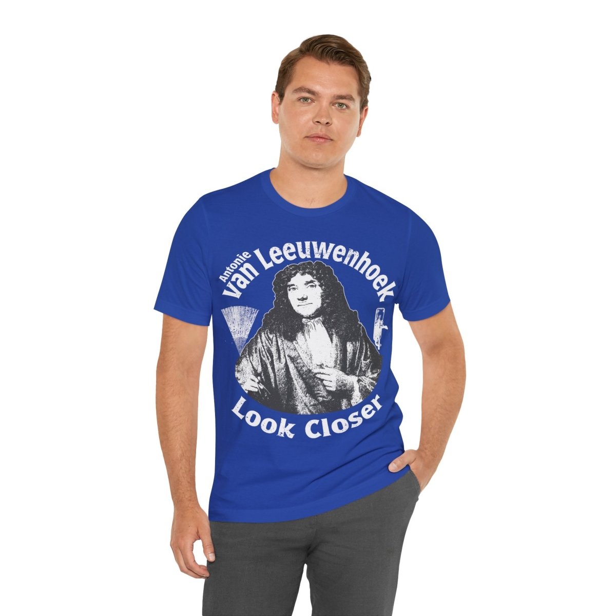 STEAM Hero Van Leeuwenhoek Look Closer Father Of Microbiology Premium T shirt Nerd Gift, School Study Smart STEM Microscope