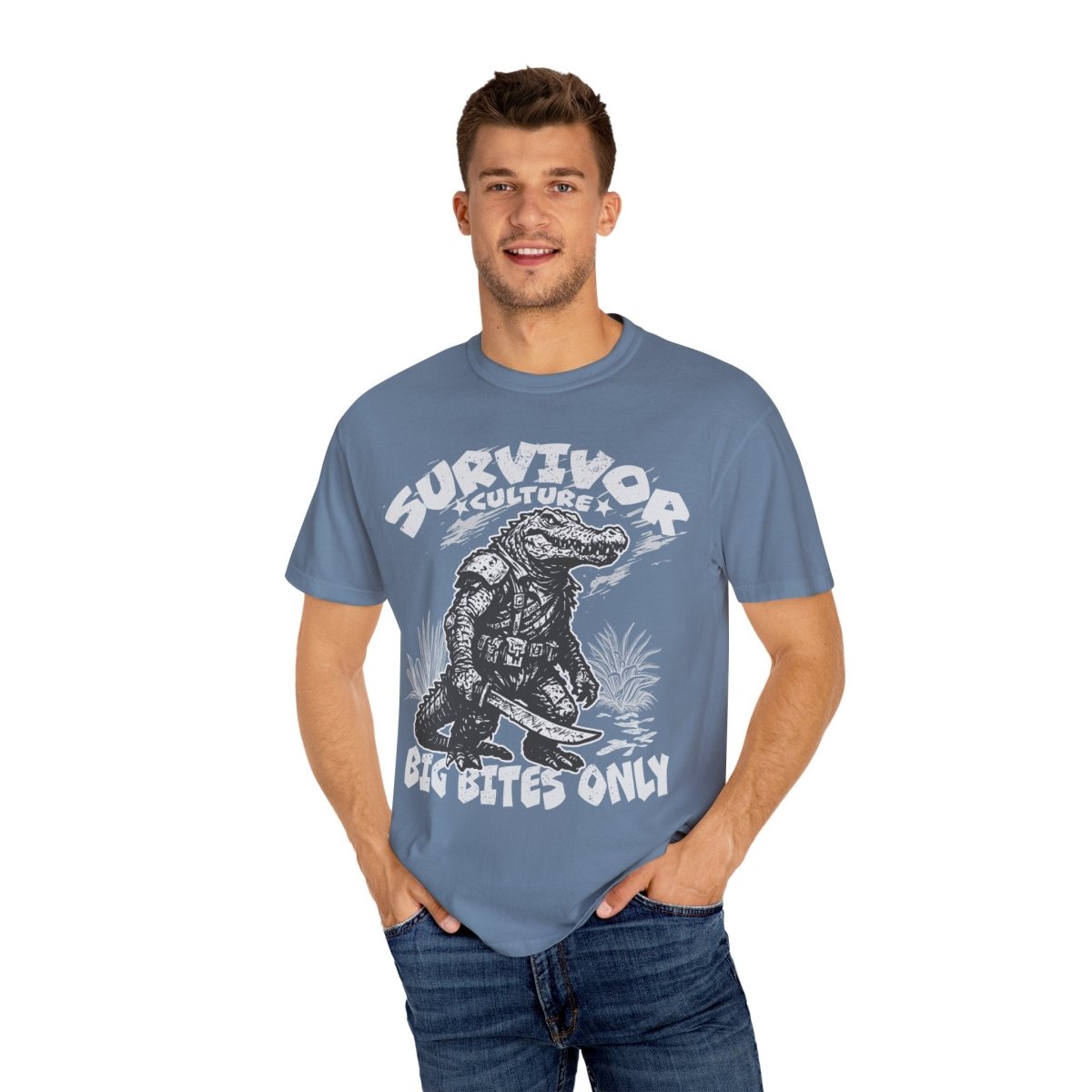 Survivor Culture Big Bites Only Comfort Colors Relaxed Fit Softy Tee, Alligator Respect