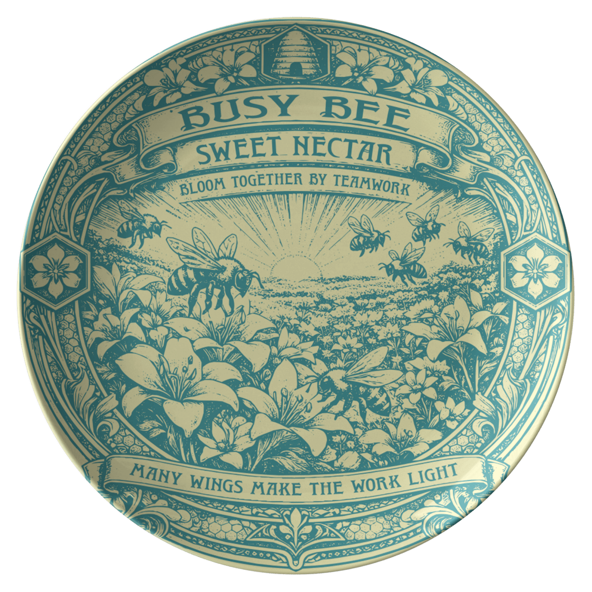 Team Work Gift Busy Bee Bloom Together Plate for Fun Meals and Decor, Save with Sets