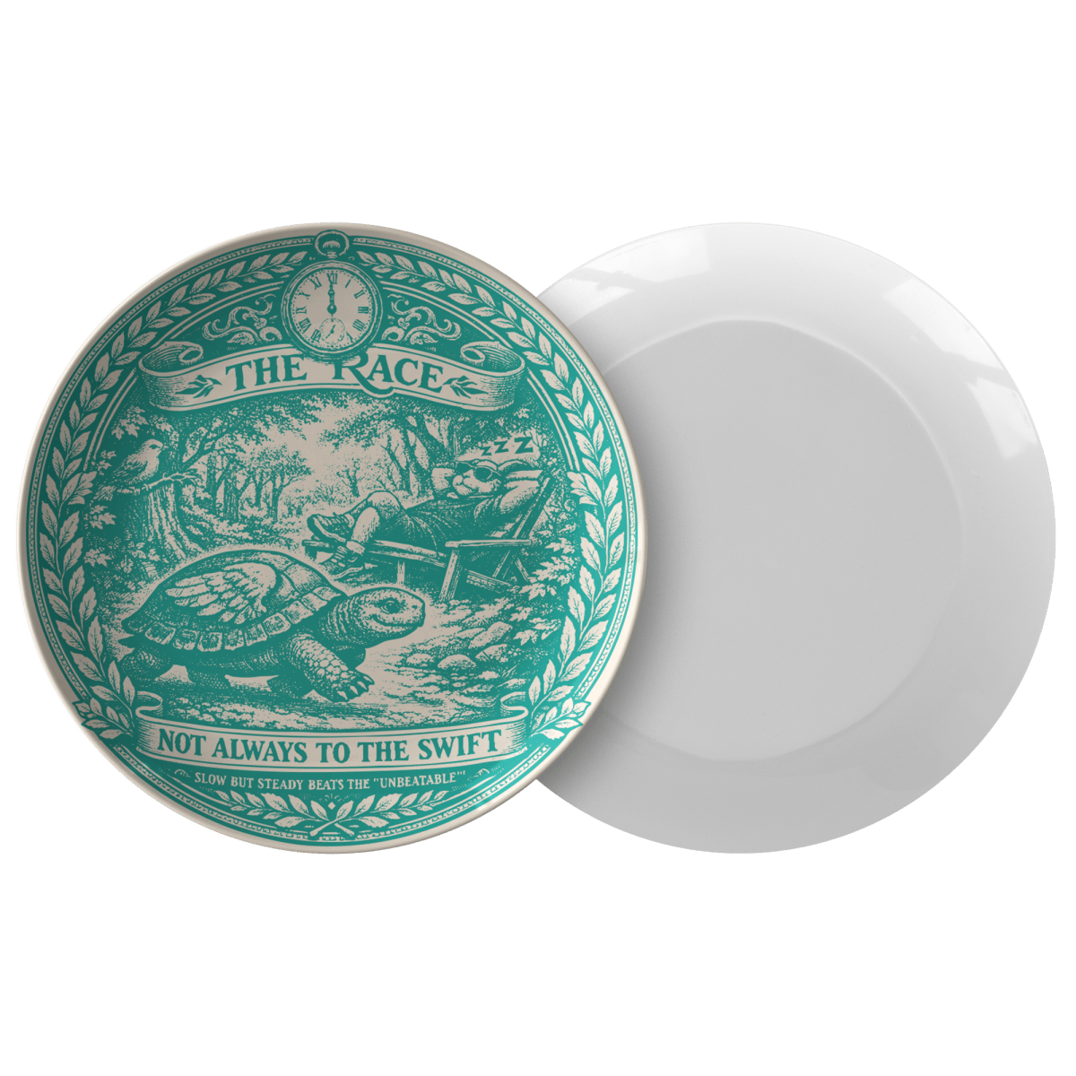 Tortoise & Hare Race Slow Winner Gift Aesop Fable Polymer Plate for Fun Meals and Decor, Save with Sets