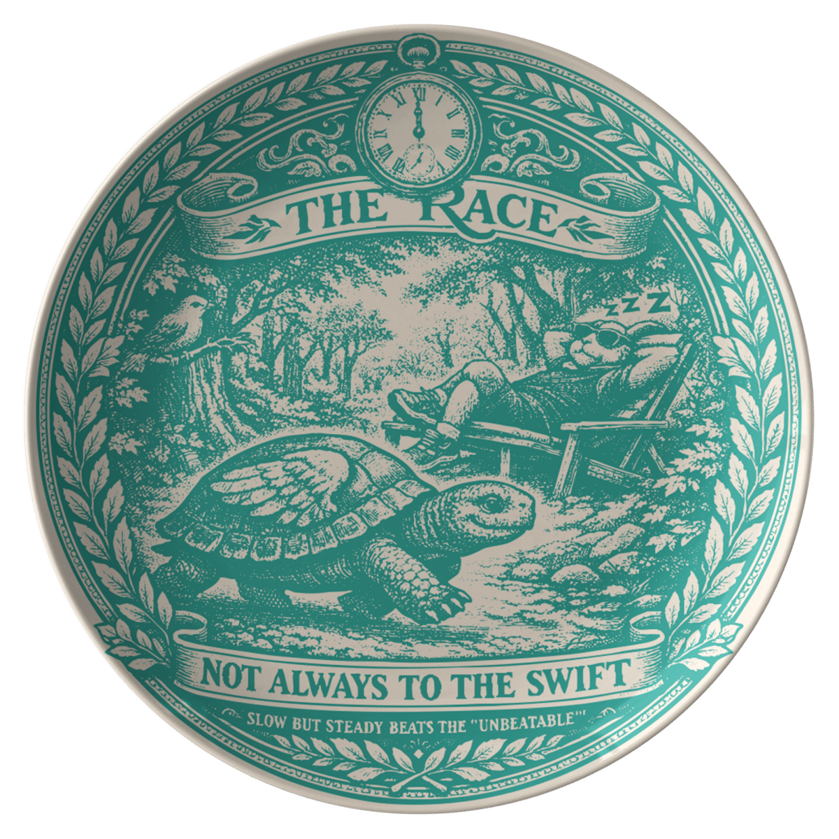 Tortoise & Hare Race Slow Winner Gift Aesop Fable Polymer Plate for Fun Meals and Decor, Save with Sets