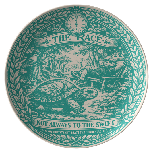 Tortoise & Hare Race Slow Winner Gift Aesop Fable Polymer Plate for Fun Meals and Decor, Save with Sets