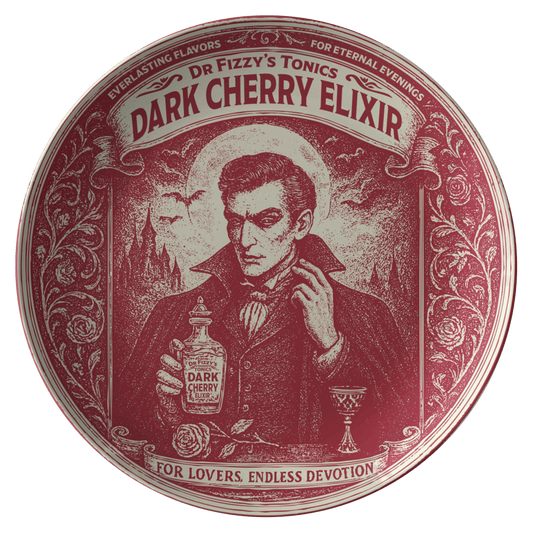 Vampire Movie Fan Gift Dark Cherry Elixir King Plate from Dr Fizzy's, 1 or Sets of 2, 4, Dining & Display