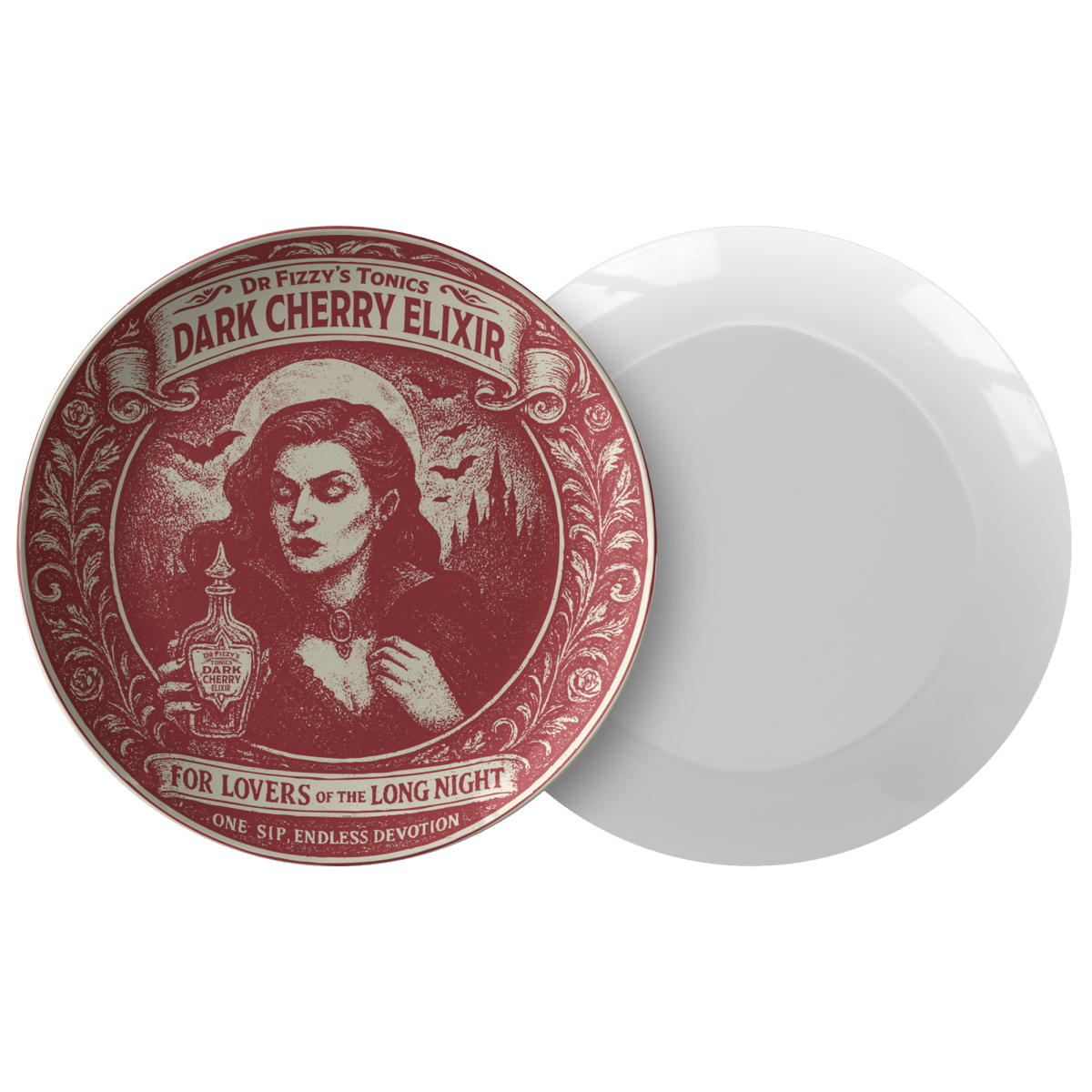 Vampire Movie Fan Gift Dark Elixir Queen Plate, 1 or Sets of 2, 4, Dining & Display