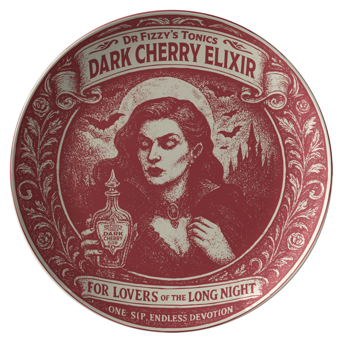 Vampire Movie Fan Gift Dark Elixir Queen Plate, 1 or Sets of 2, 4, Dining & Display