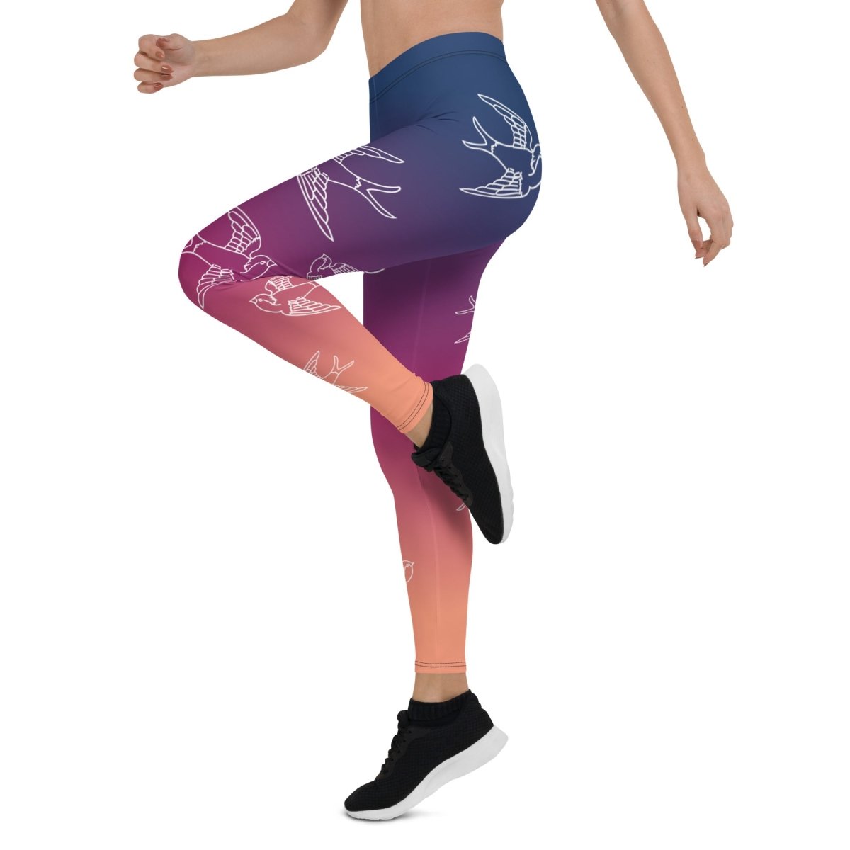 Winged Zen Sunset Premium Leggings, Swallows Tattoo