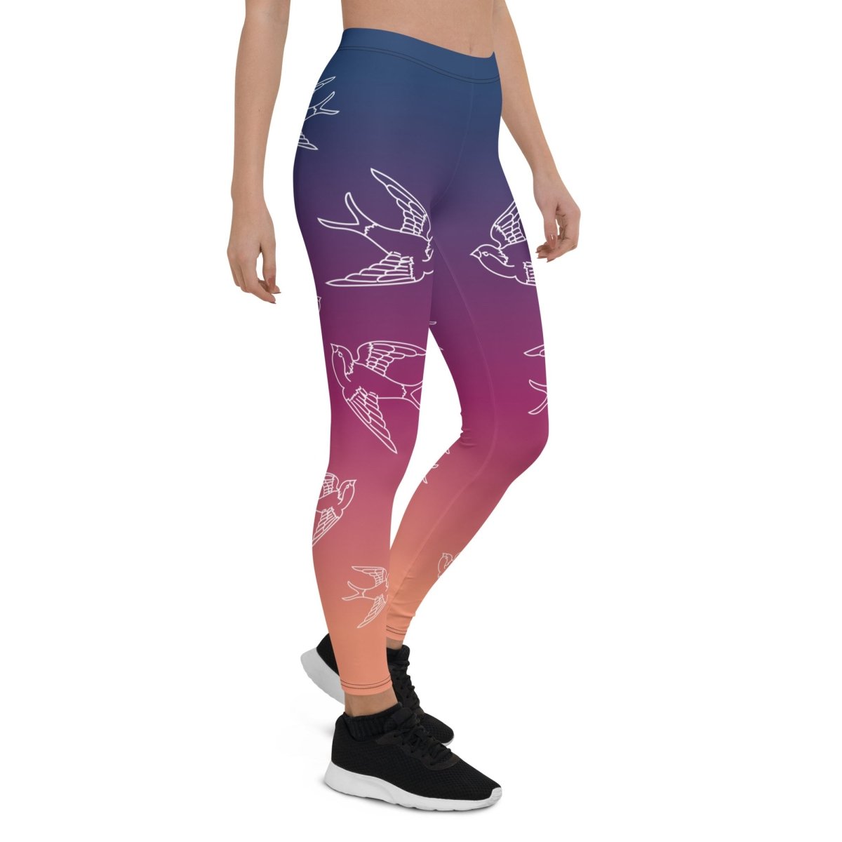 Winged Zen Sunset Premium Leggings, Swallows Tattoo