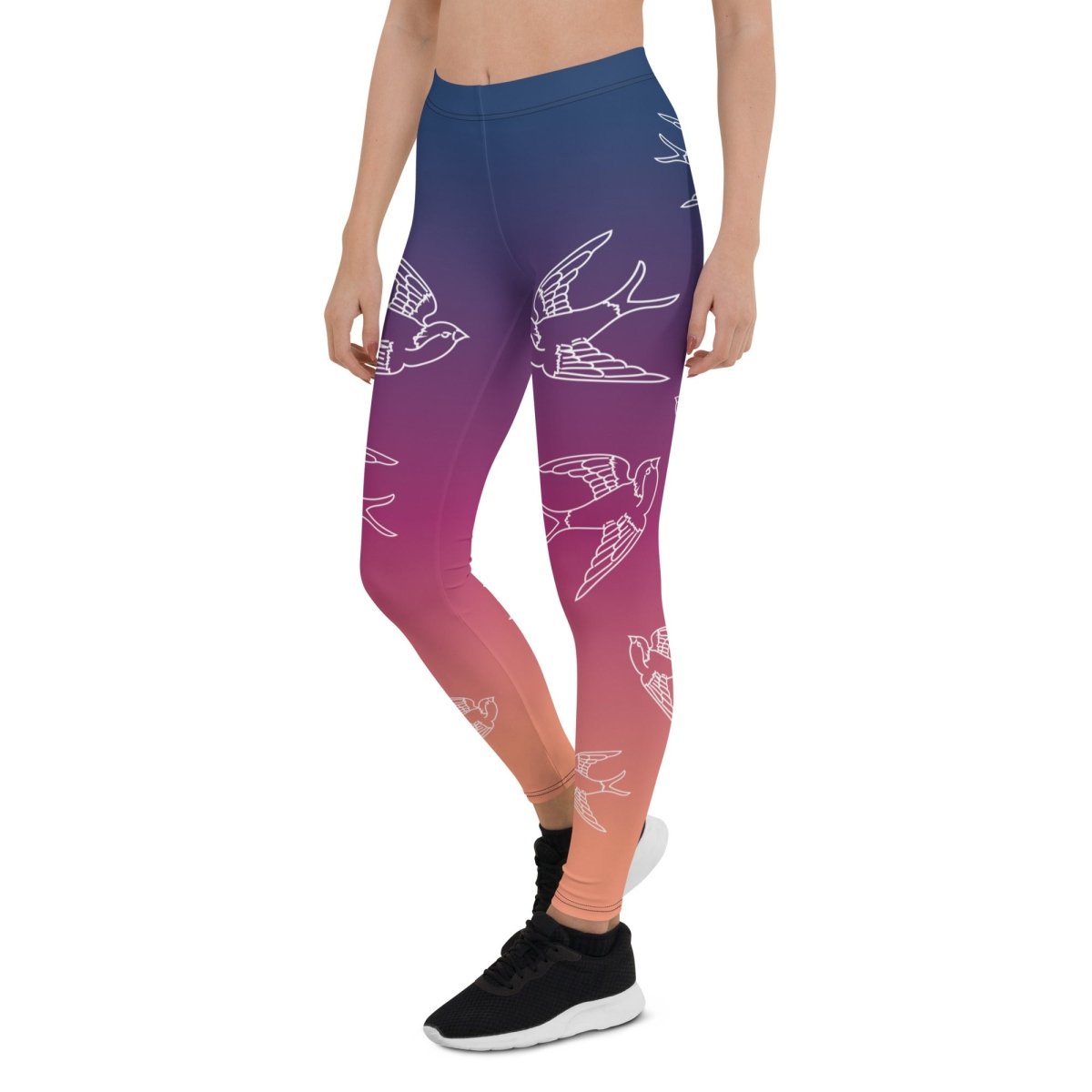 Winged Zen Sunset Premium Leggings, Swallows Tattoo