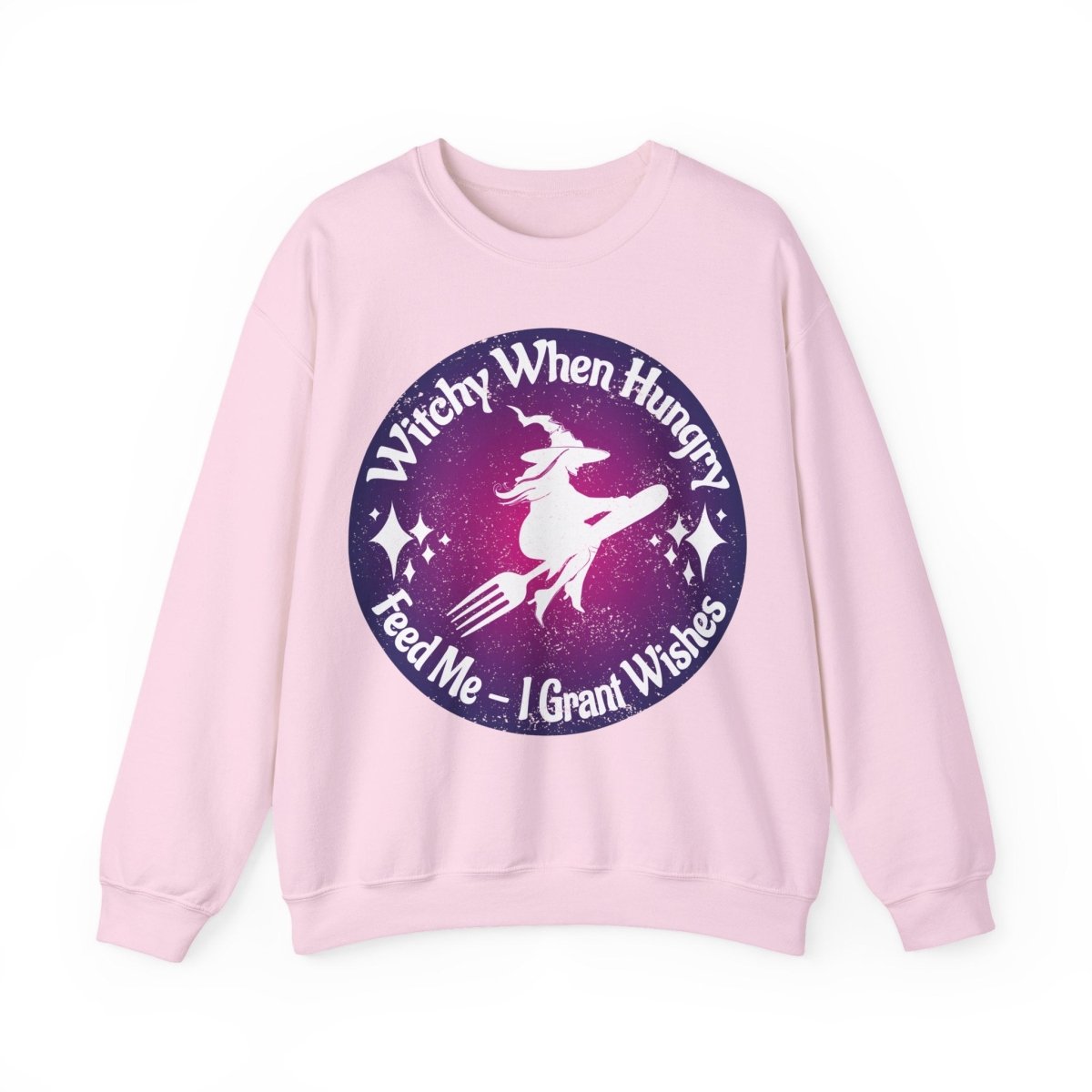 Witchy When Hungry Flying Fork Fleece Sweatshirt, Wishes Granted For Food