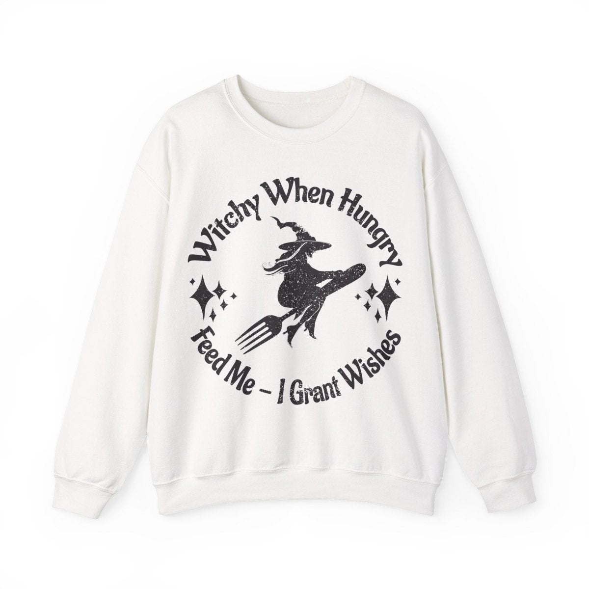 Witchy When Hungry Flying Fork Fleece Sweatshirt, Wishes Granted For Food