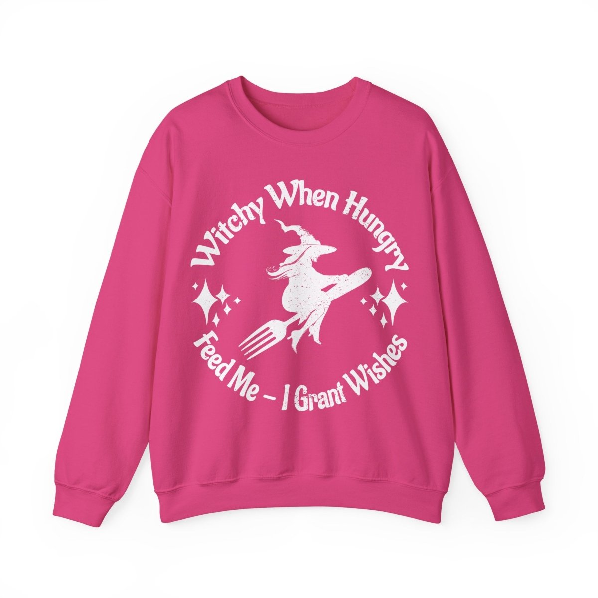Witchy When Hungry Flying Fork Fleece Sweatshirt, Wishes Granted For Food