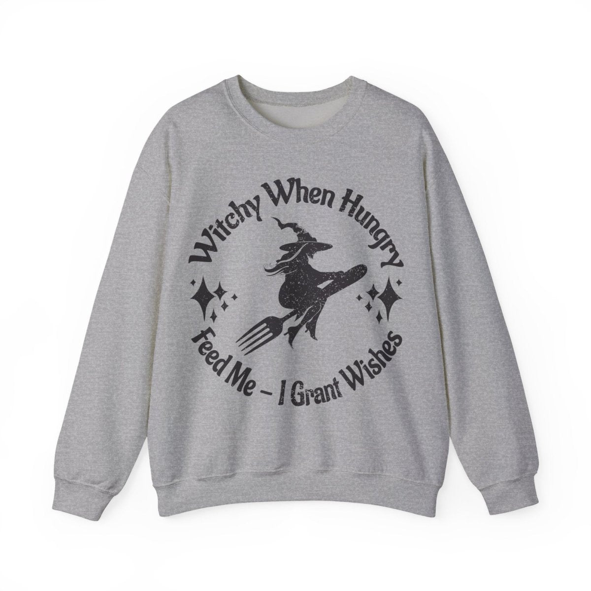 Witchy When Hungry Flying Fork Fleece Sweatshirt, Wishes Granted For Food