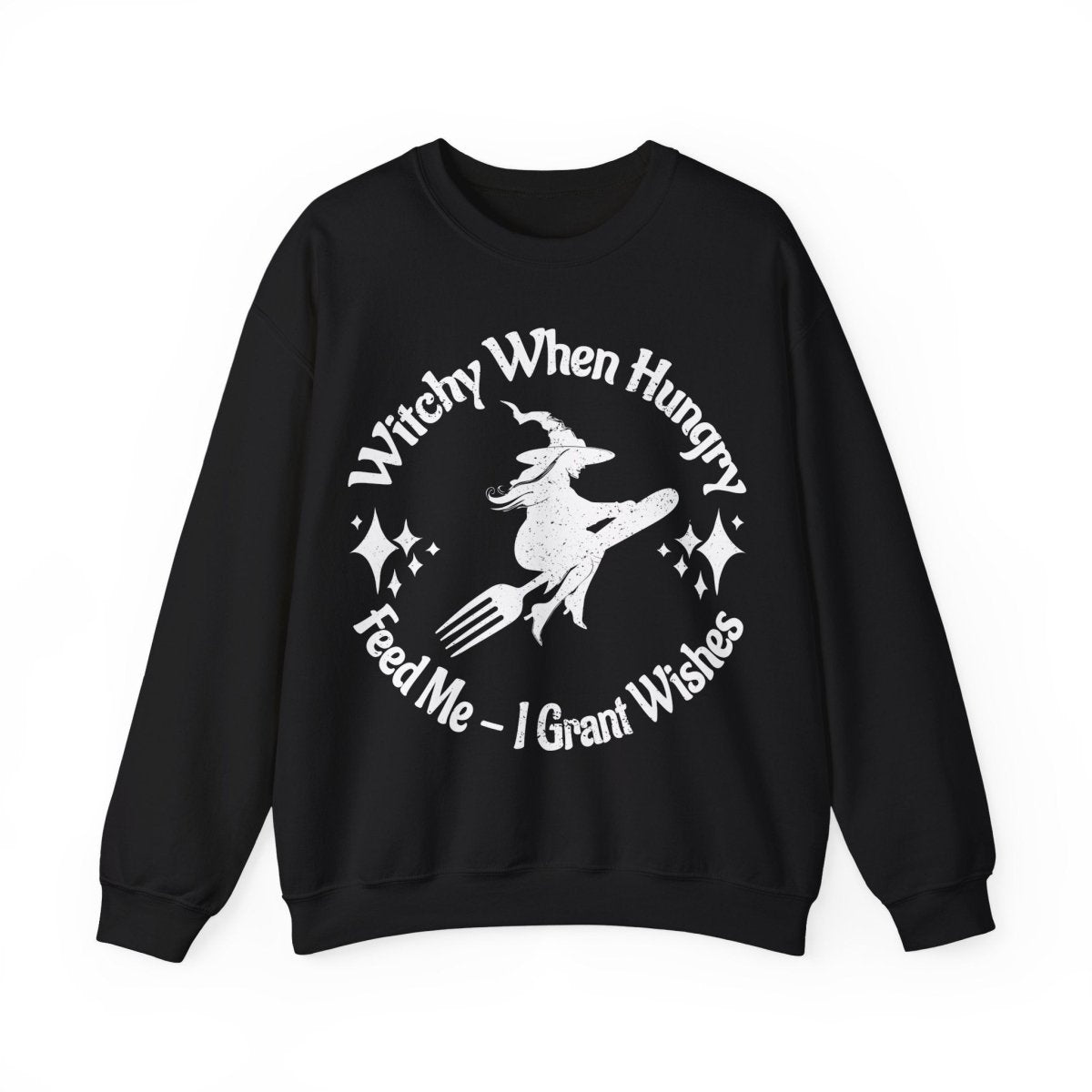Witchy When Hungry Flying Fork Fleece Sweatshirt, Wishes Granted For Food