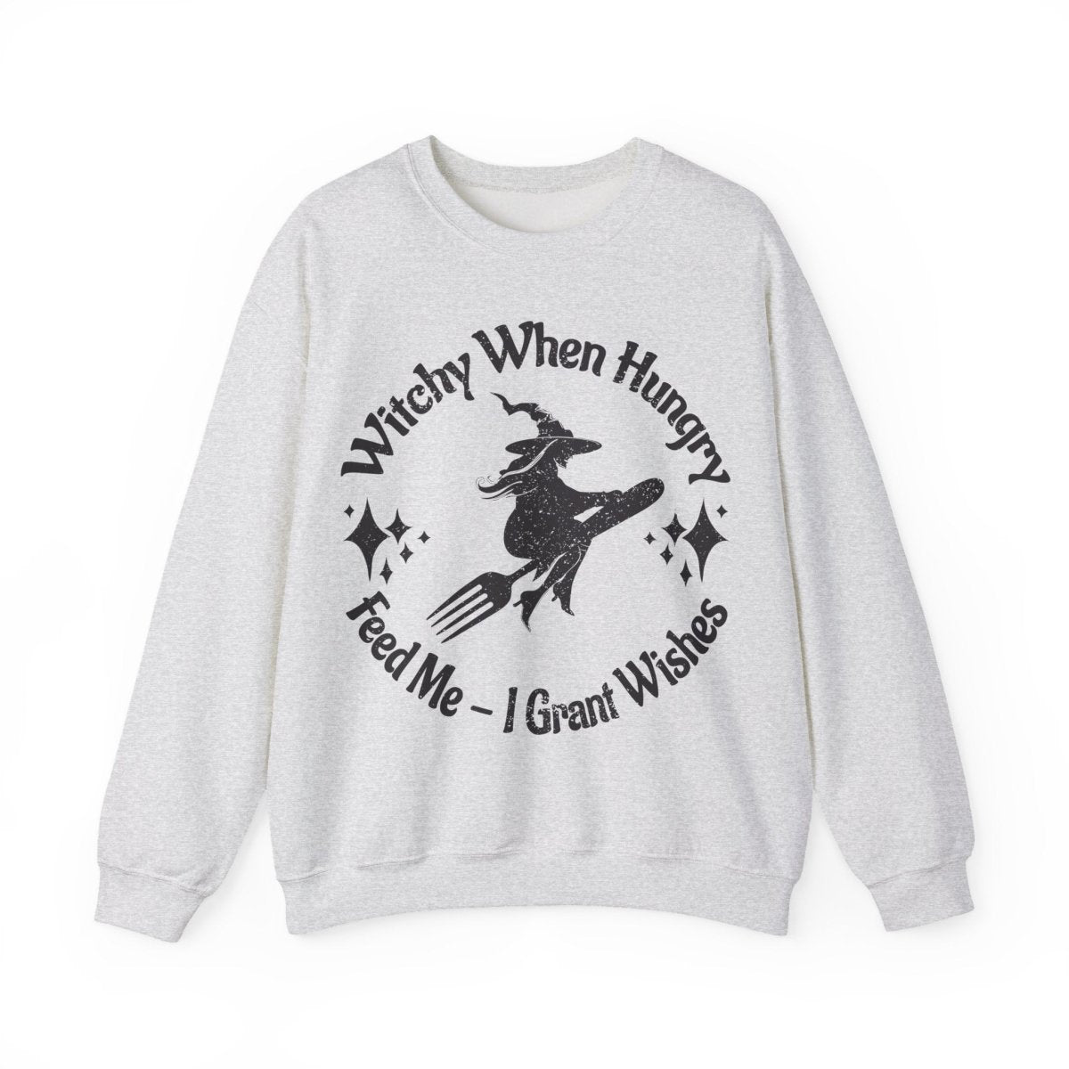 Witchy When Hungry Flying Fork Fleece Sweatshirt, Wishes Granted For Food