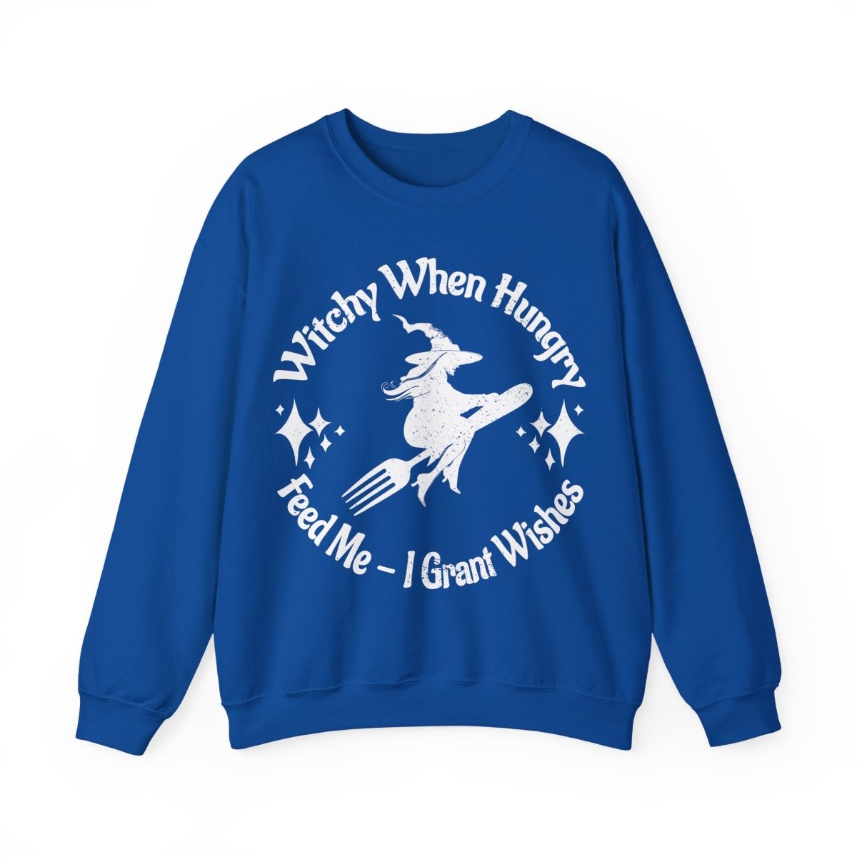 Witchy When Hungry Flying Fork Fleece Sweatshirt, Wishes Granted For Food