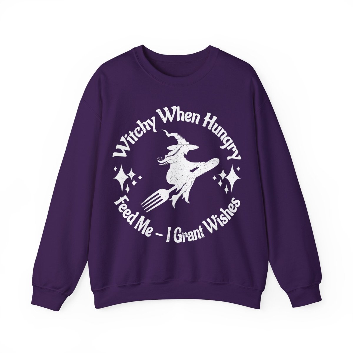 Witchy When Hungry Flying Fork Fleece Sweatshirt, Wishes Granted For Food