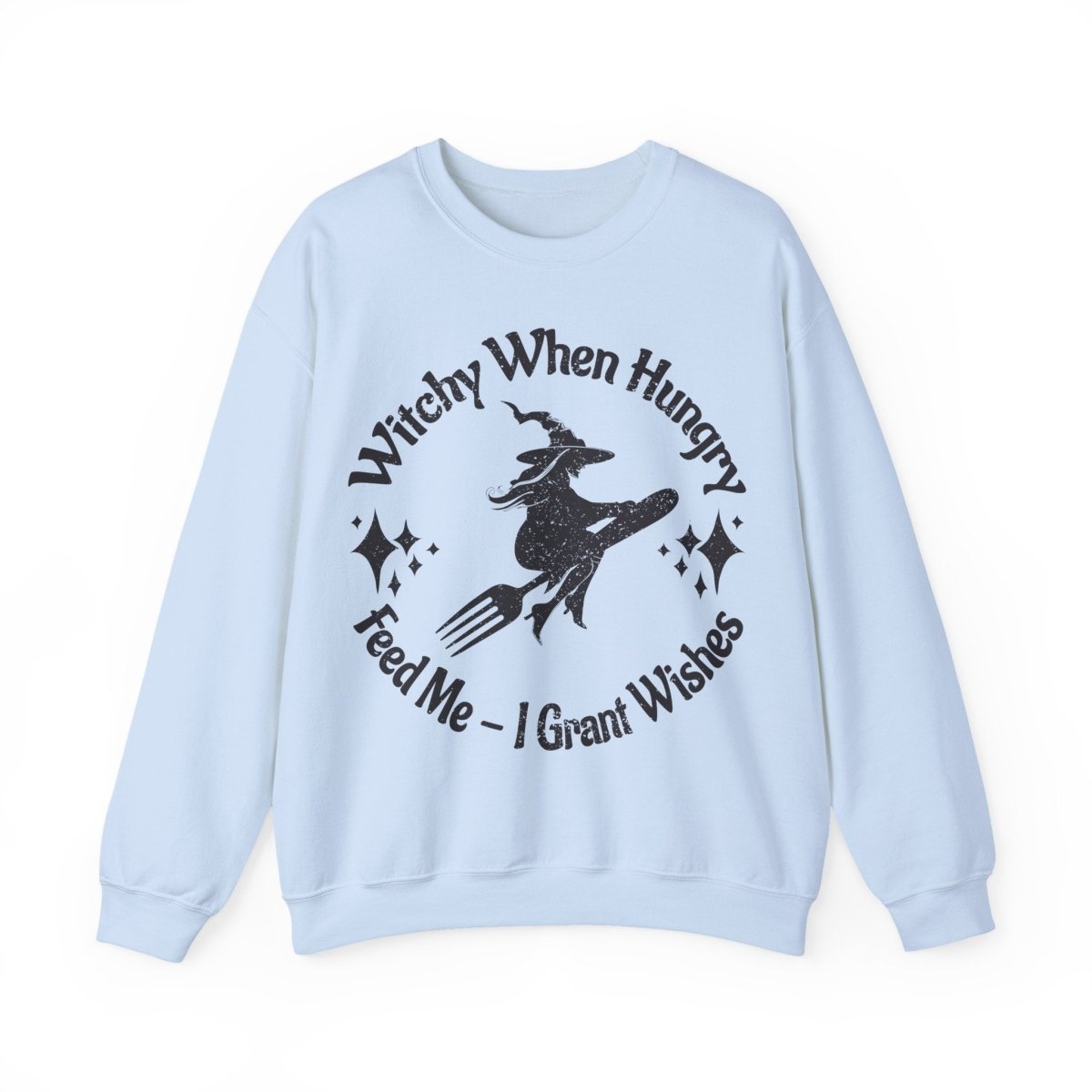 Witchy When Hungry Flying Fork Fleece Sweatshirt, Wishes Granted For Food