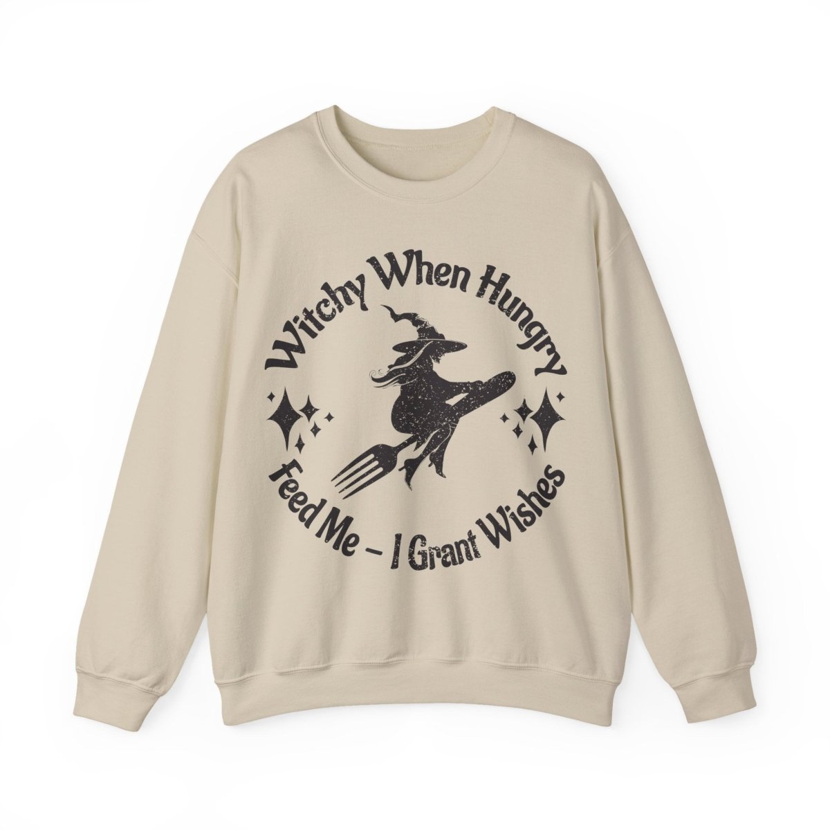 Witchy When Hungry Flying Fork Fleece Sweatshirt, Wishes Granted For Food