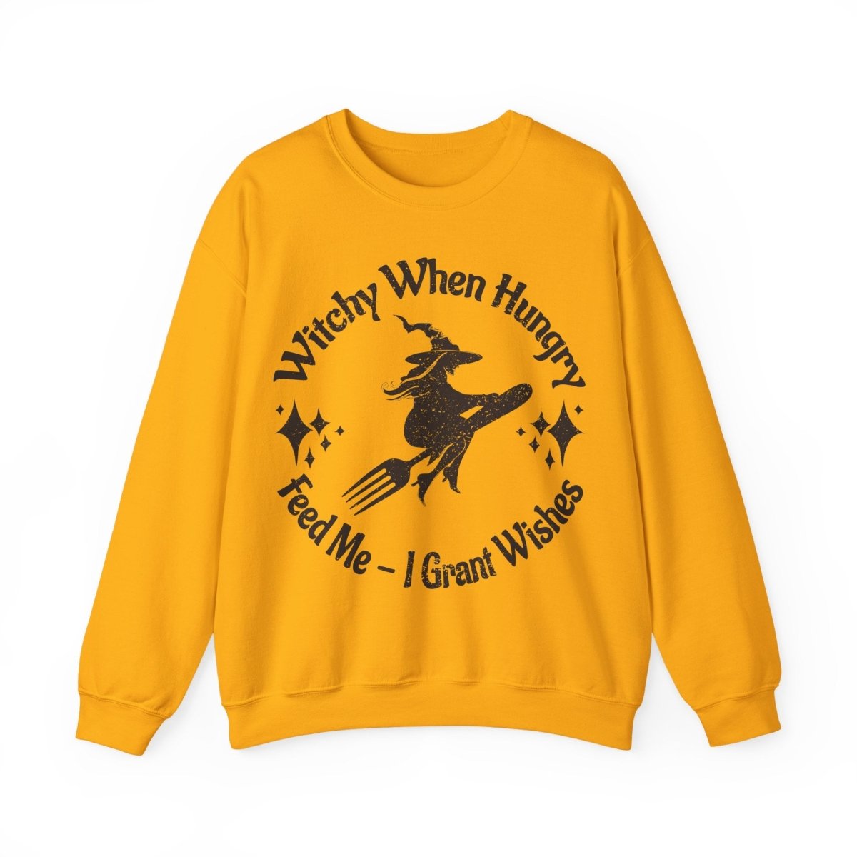 Witchy When Hungry Flying Fork Fleece Sweatshirt, Wishes Granted For Food