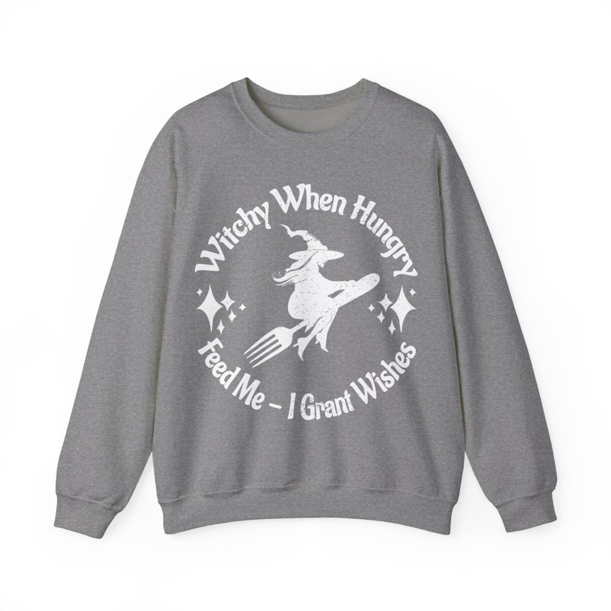 Witchy When Hungry Flying Fork Fleece Sweatshirt, Wishes Granted For Food