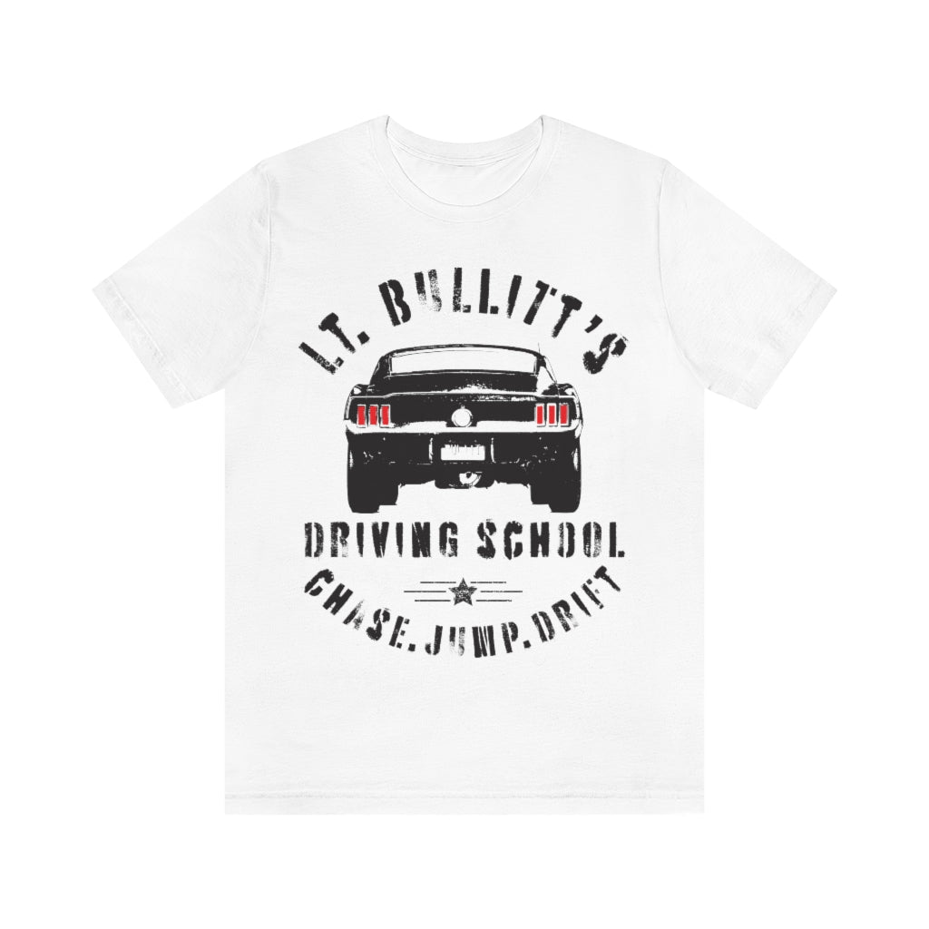 Bullitt's Driving School Premium T-Shirt, Mustang, Car Chase Jump Drift Gift