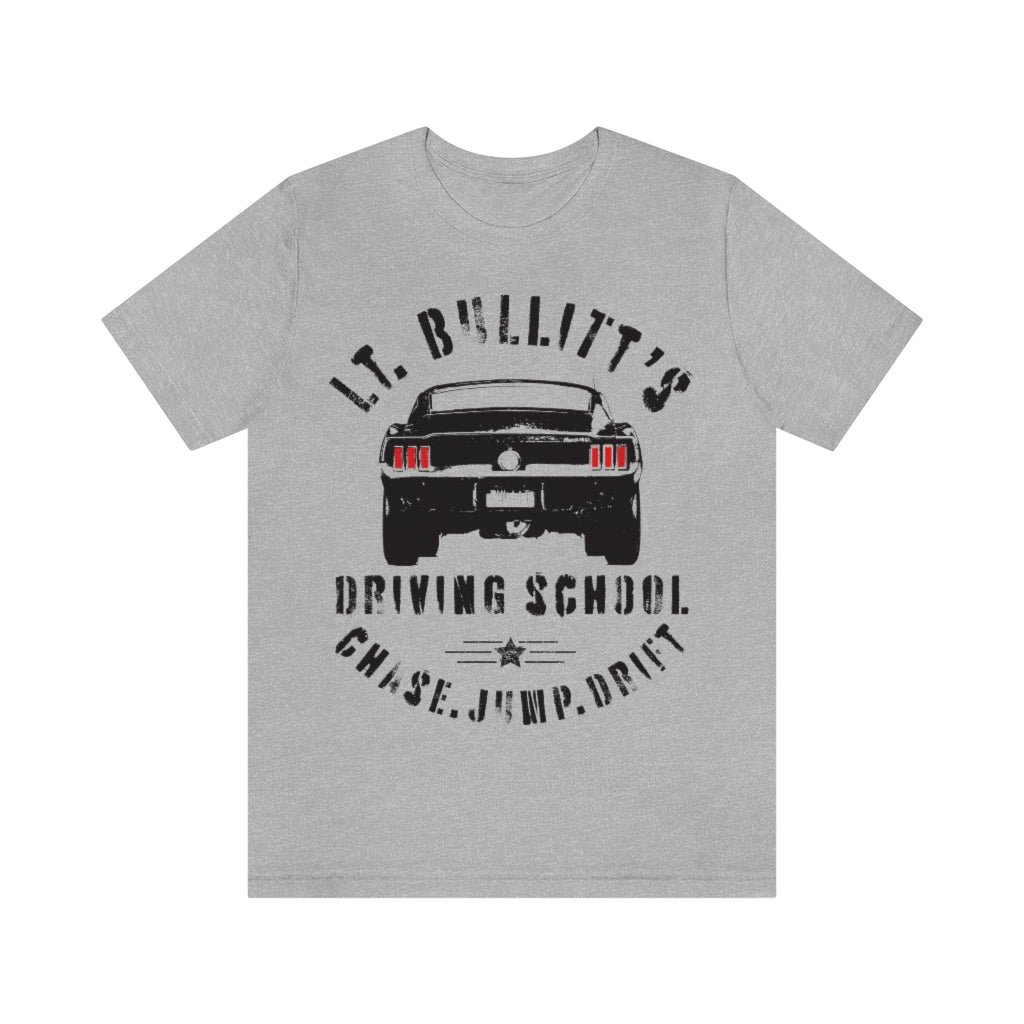Bullitt's Driving School Premium T-Shirt, Mustang, Car Chase Jump Drift Gift