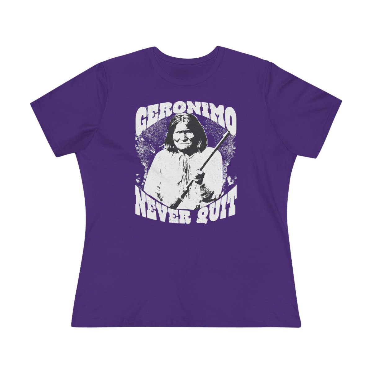 Geronimo Never Quit Women's Premium Relaxed Fit T-Shirt, Warrior Spirit Inspiration