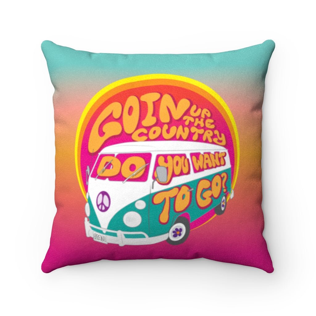 Goin' Up The Country - Tie Dye Fleece Pillow / Woodstock Festival 69, Hippie VW Bus Road Trip