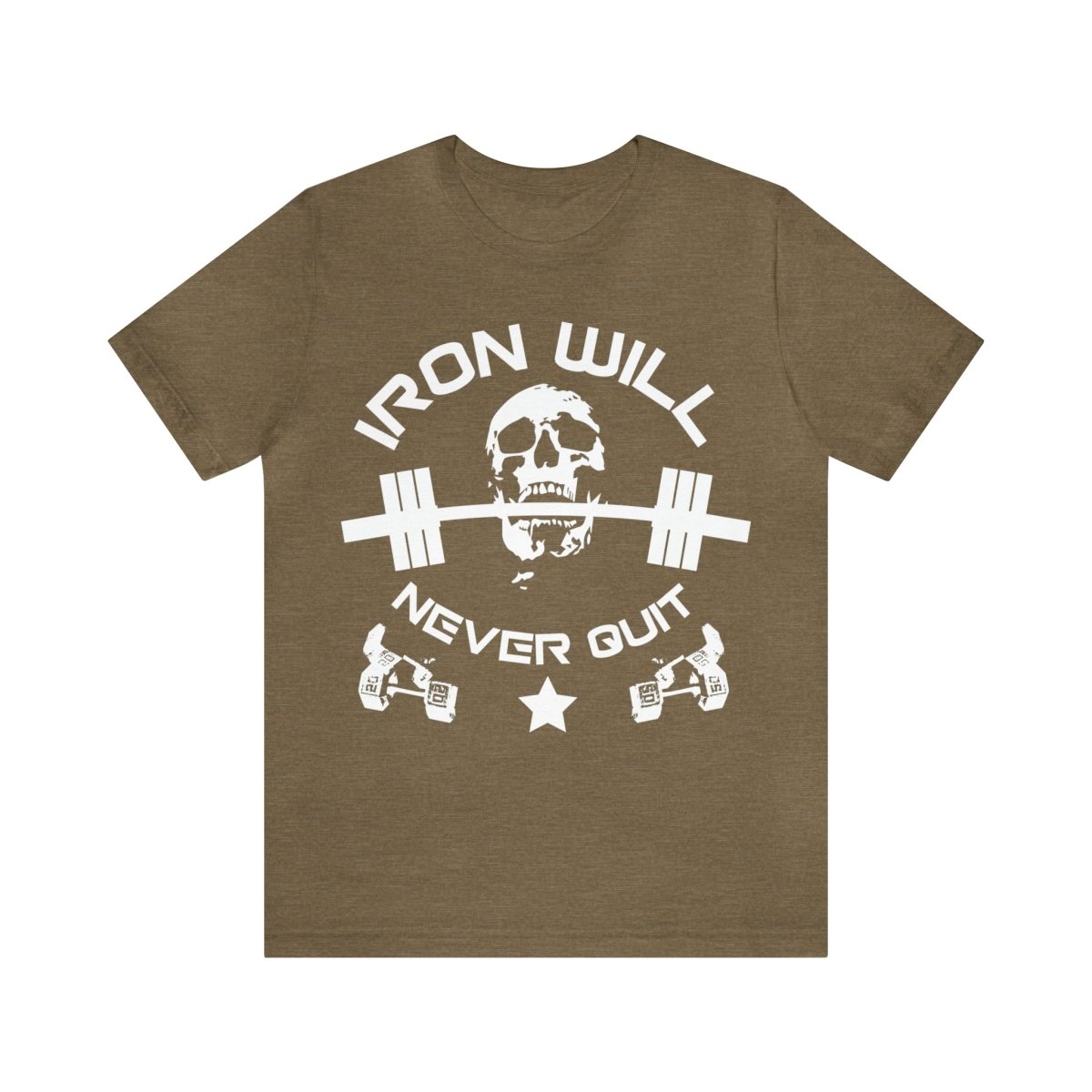 Iron Will Never Quit Premium T-Shirt, Ironslinger, Weightlifting, Champion, Athlete, Powerlifting, Gym, Strong