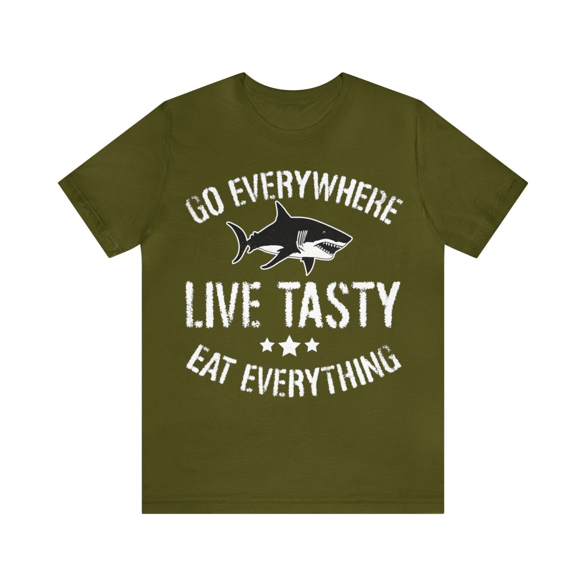 Live Tasty Premium T-Shirt, Wanderlust Travel, Shark, Food Lover Gift