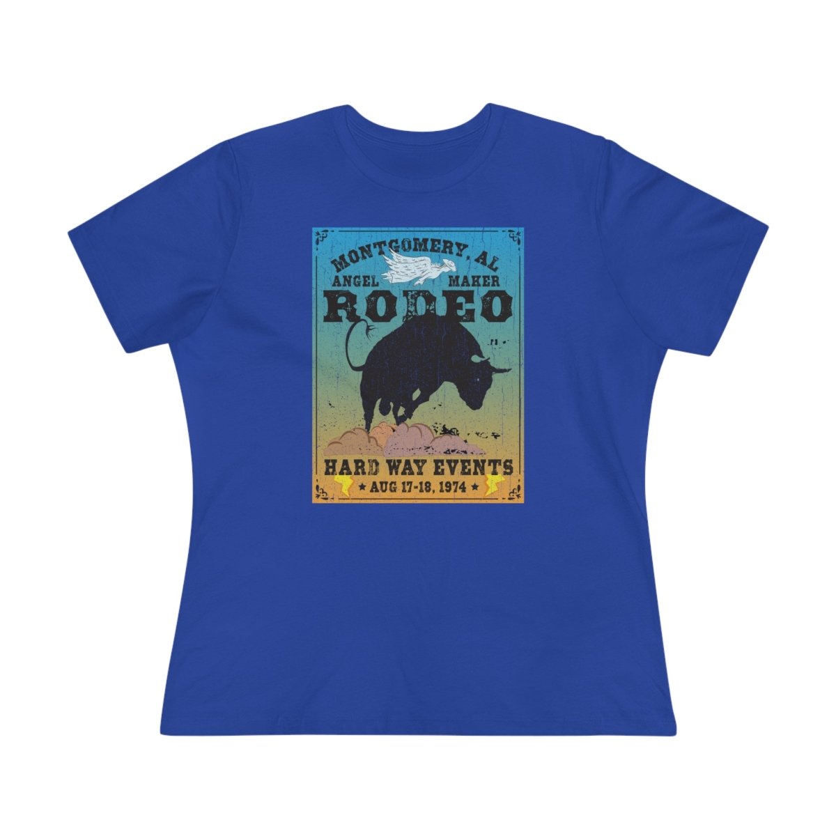Montgomery Rodeo Angel Women's Premium Relaxed Fit T-Shirt, Bucking Bull, Hold On Inspiration
