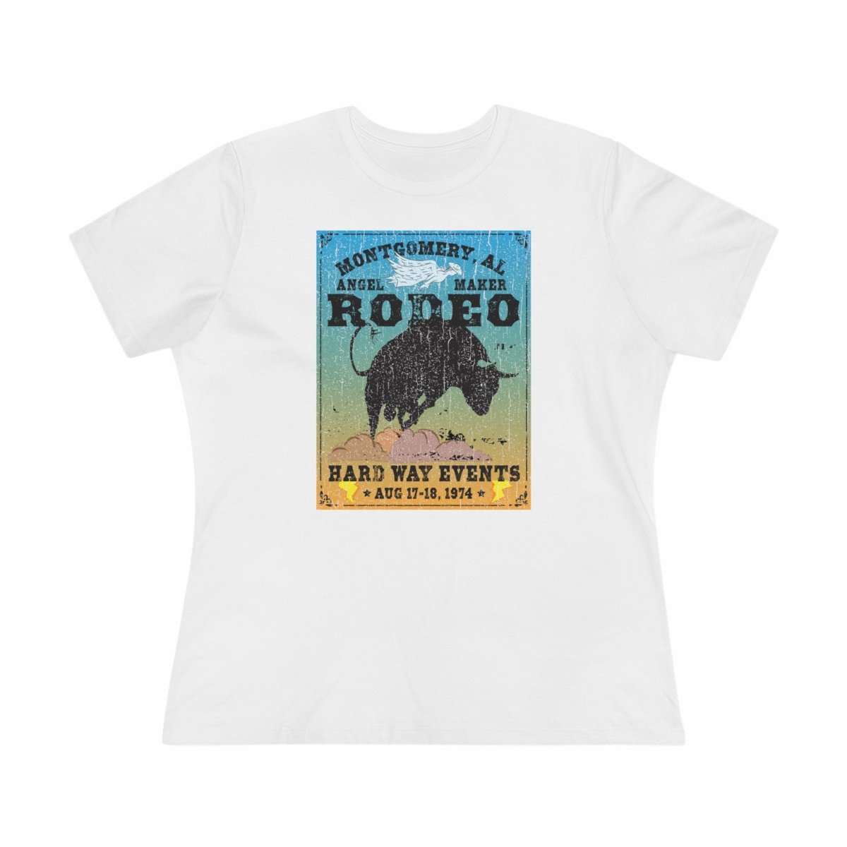 Montgomery Rodeo Angel Women's Premium Relaxed Fit T-Shirt, Bucking Bull, Hold On Inspiration